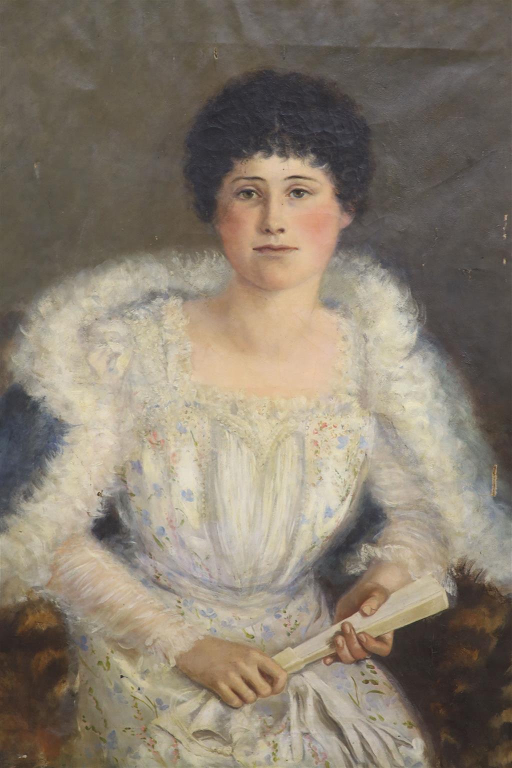Circle of William Oliver (1823-1901), oil on canvas, Portrait of Rosalie Dennis, inscribed verso and dated 1879, 100 x 70cm.